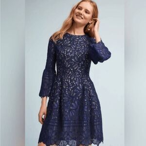 Eliza J Reverie Blue Lace Bell Sleeve Dress Size 2
